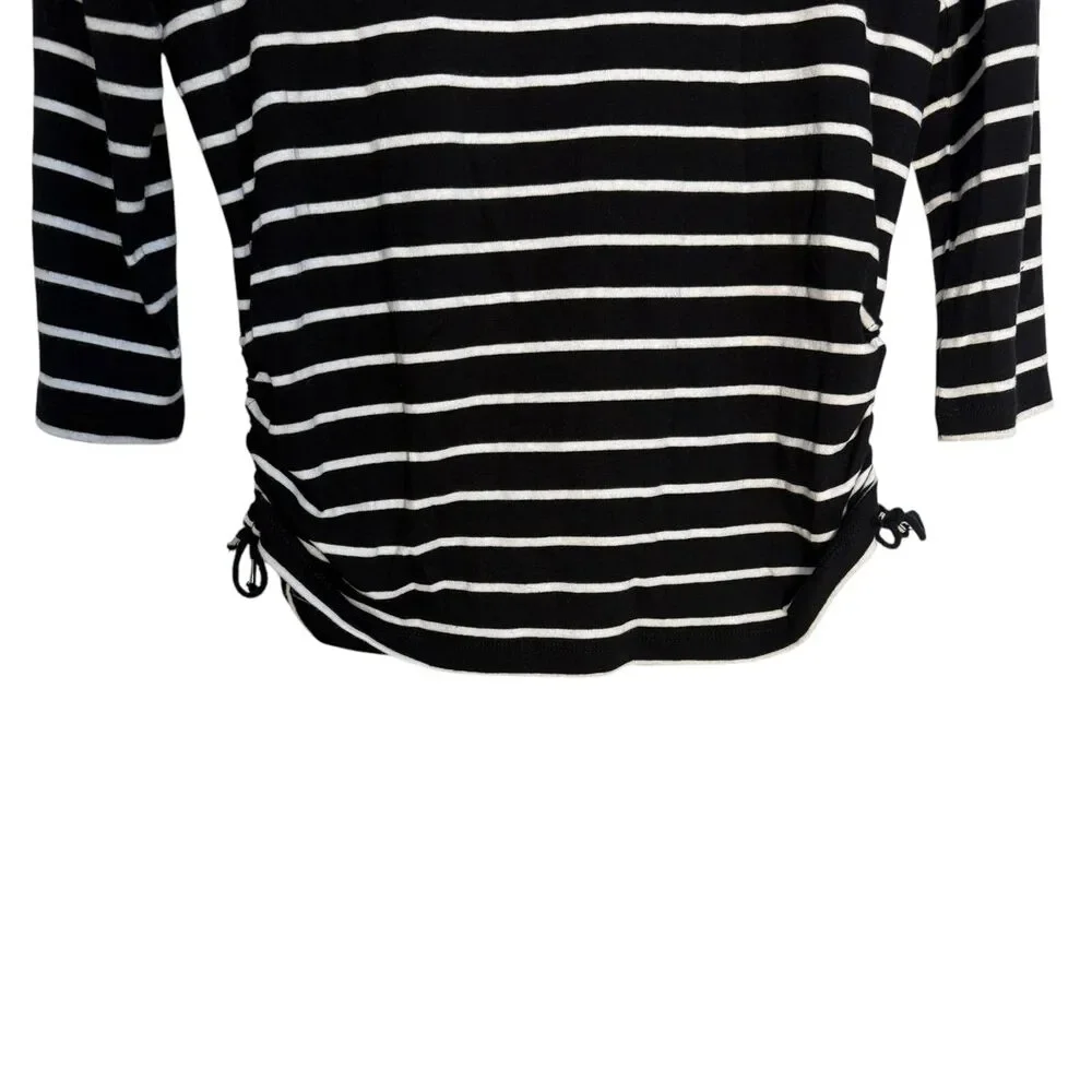Chaps Women's 3/4 Sleeve Crewneck Boatneck Black White Stripe‎ Cotton Size Large